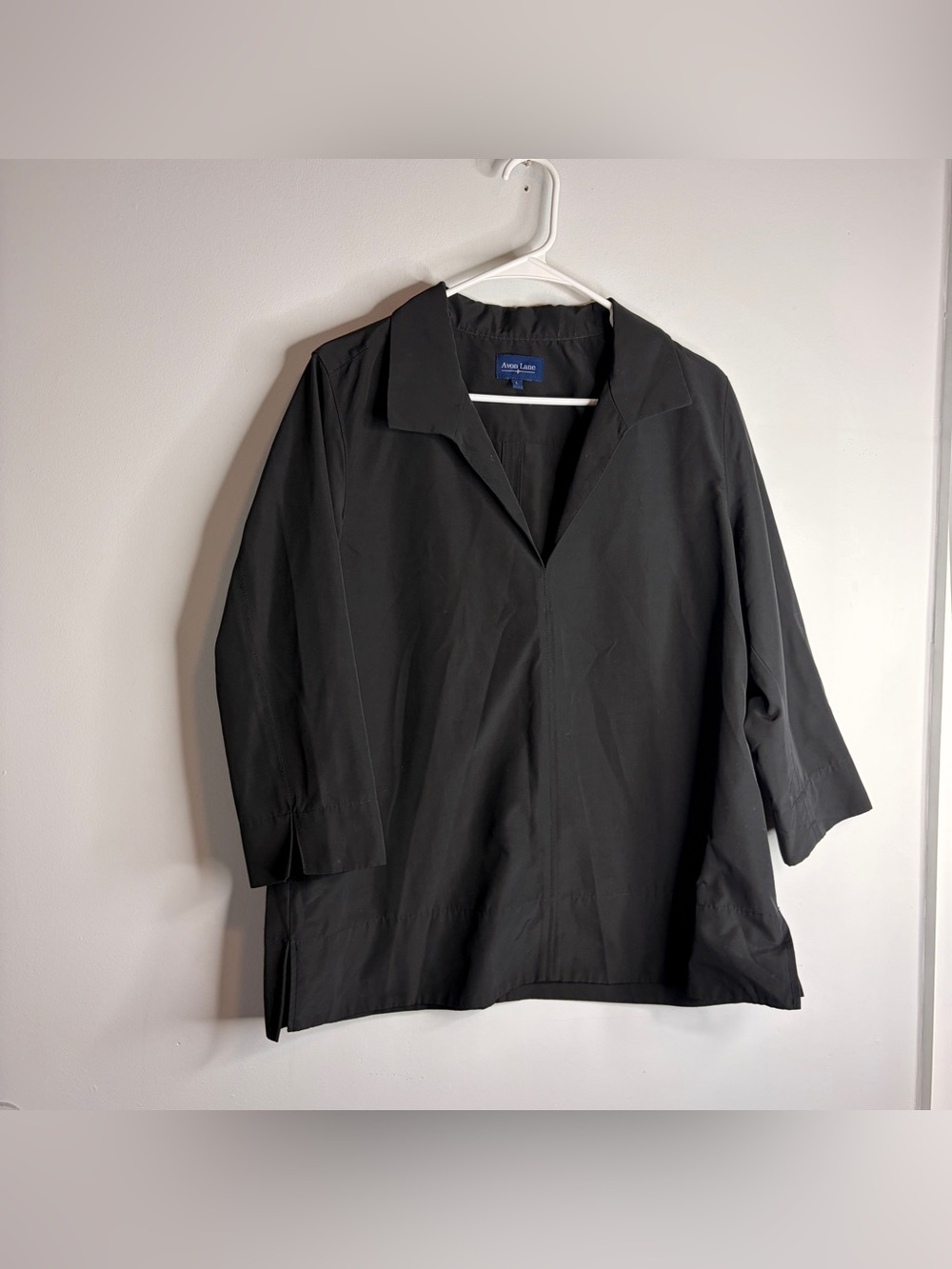 Avon‎ Lane Tuckernuck Black Open-Collar Three-Quarter Sleeve Tunic Shirt Large